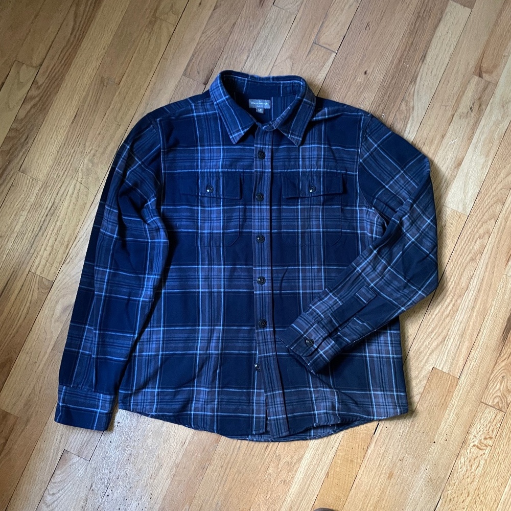 LL Bean Signature Men’s L “1933” Blue Plaid Chamois Work Short